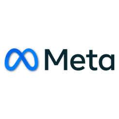 A mobius strip-like icon in blue followed by the words Meta