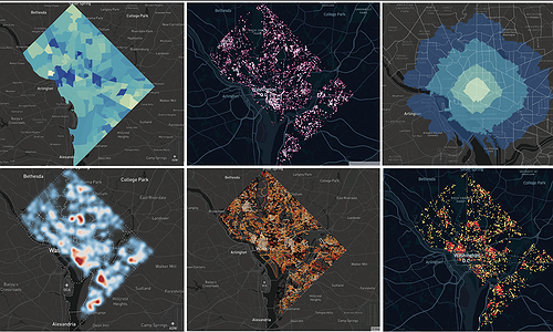 A grid of urban accessibility visualizations