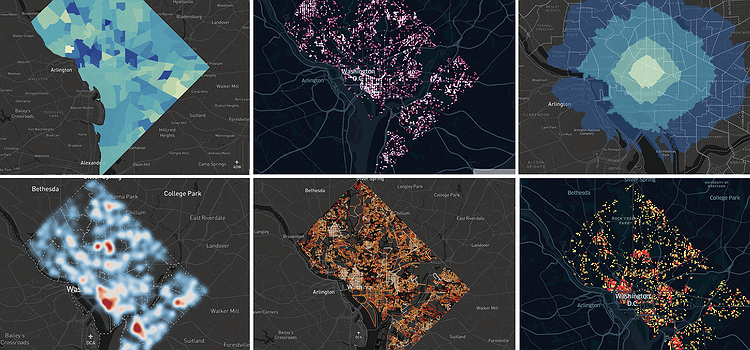 A grid of urban accessibility visualizations