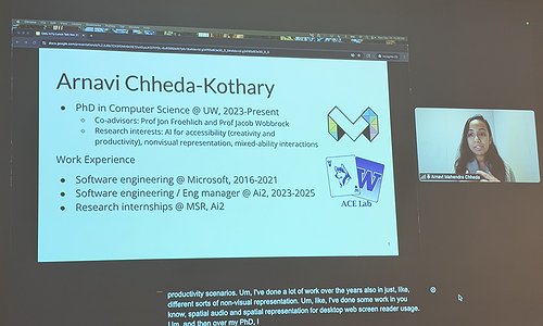 Arnavi presenting her bio slide at CMU talk