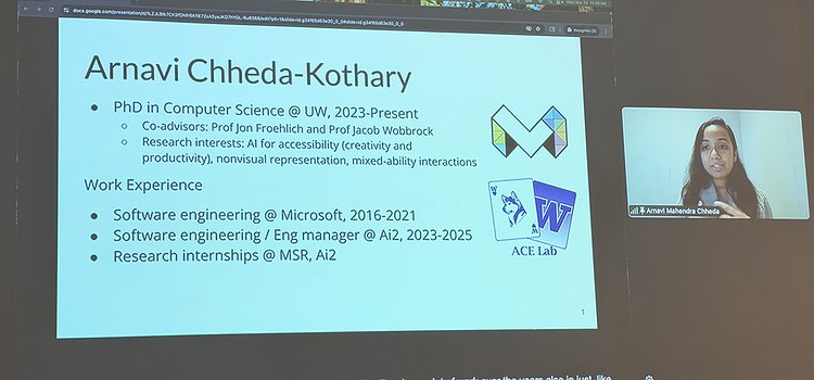 Arnavi presenting her bio slide at CMU talk