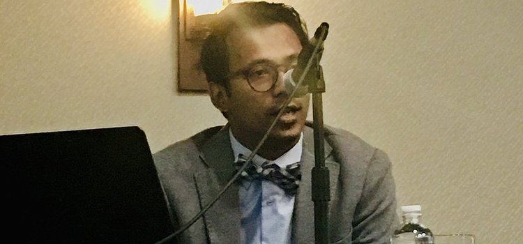 A picture of Ather Sharif giving the Keynote Address at the 2019 Evergreen International Conference