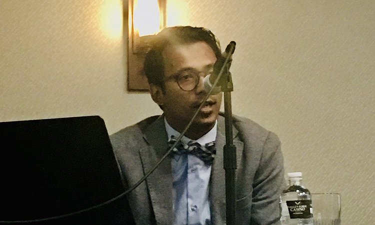 A picture of Ather Sharif giving the Keynote Address at the 2019 Evergreen International Conference