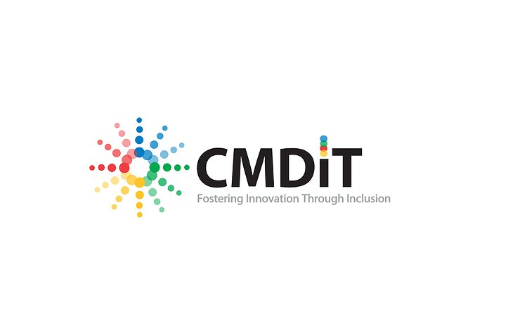 A picture of the CMD-IT logo, which has a starburst-like shape colored sequentially in red, blue, green, and yellow along with text that says: "CMD-IT: Fostering Innovation Through Inclusion"