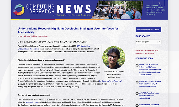 A screenshot of the CRA news article