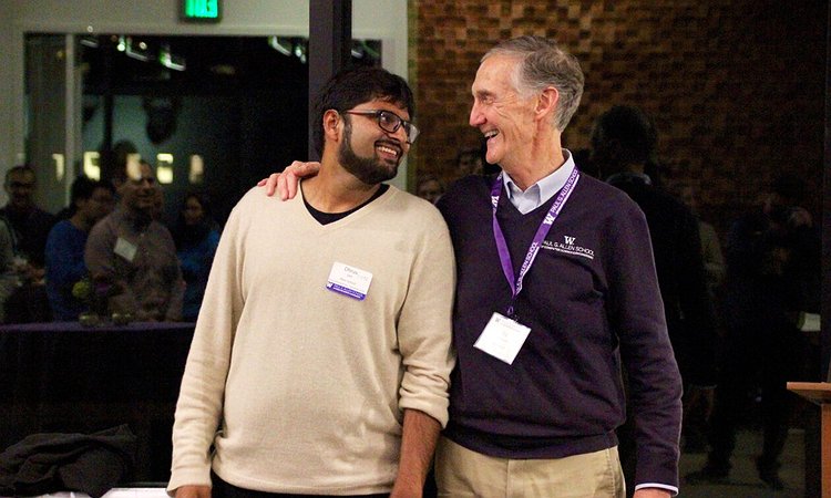 HomeSound lead graduate student Dhruv Jain standing with Professor Ed Lazowska