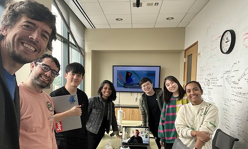 A selfie picture of Katya Cherukumilli visit to the lab, including Jon Froehlich, Jaewook Lee, Katya, Xia Su, Chu Li, and Arnavi Chheda