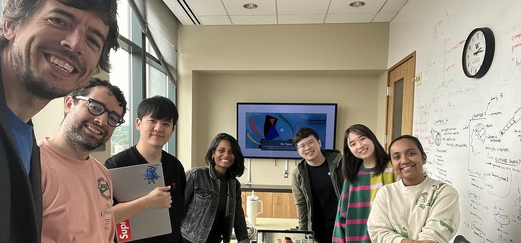 A selfie picture of Katya Cherukumilli visit to the lab, including Jon Froehlich, Jaewook Lee, Katya, Xia Su, Chu Li, and Arnavi Chheda