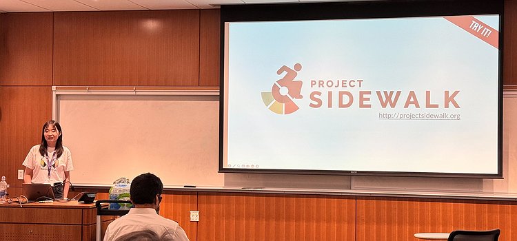 Chu Li presenting Project Sidewalk slides at the Allen School Research Showcase