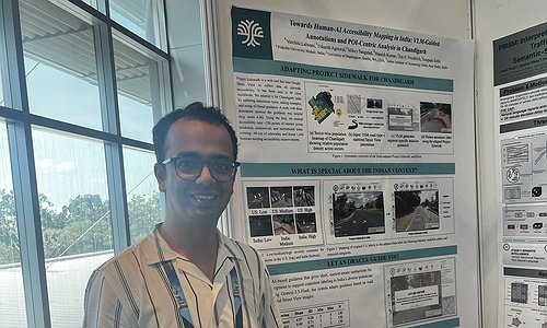 Professor Sobti presenting our "Towards Human-AI Accessibility Mapping in India" poster at AI4UP