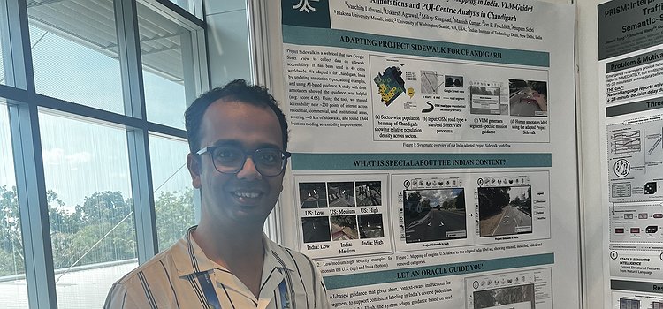 Professor Sobti presenting our "Towards Human-AI Accessibility Mapping in India" poster at AI4UP