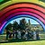 The middle of the Apple Park complex with a giant rainbow