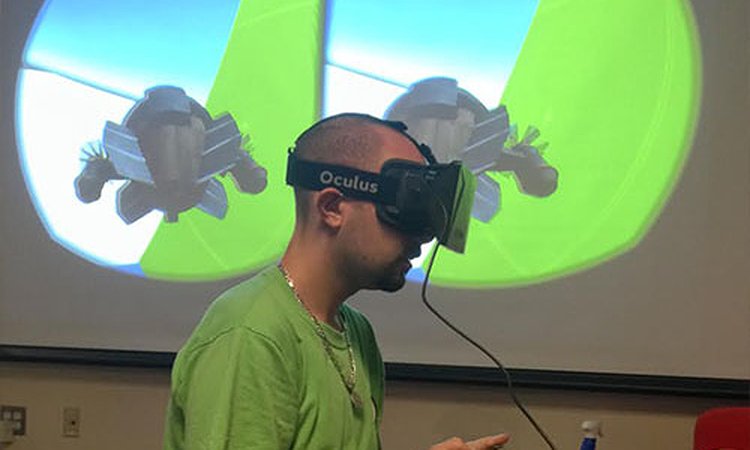 Matt Mauriello rocking an Oculus Rift VR goggles