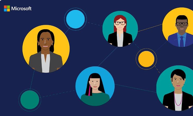 An abstract image from the Microsoft Dissertation Grant website showing the Microsoft Logo, some colored circles with lines, and inside some of the circles, some illustrations of scientists