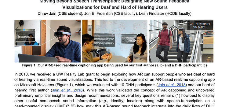 Screenshot of the front page of our proposal showing the title and three figures of rendering sound feedback in an AR display