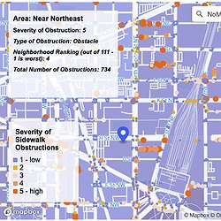 A screenshot showing a top-down map of Barbara Moreno's Project Sidewalk visualization tool