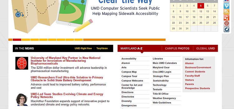UMD Homepage Featuring Project Sidewalk