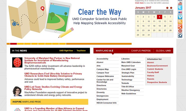 UMD Homepage Featuring Project Sidewalk