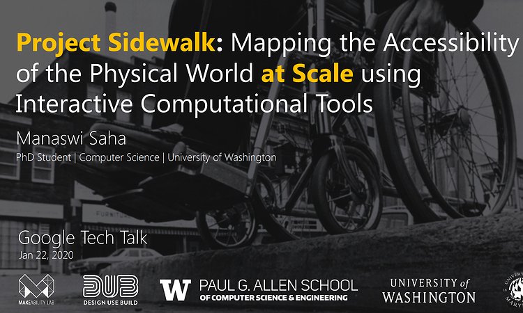 Google Tech Talk title slide showing a picture of someone in a wheelchair with the talk title on top