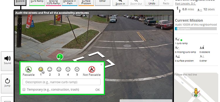 A screenshot of a user labeling a curb ramp in Project Sidewalk