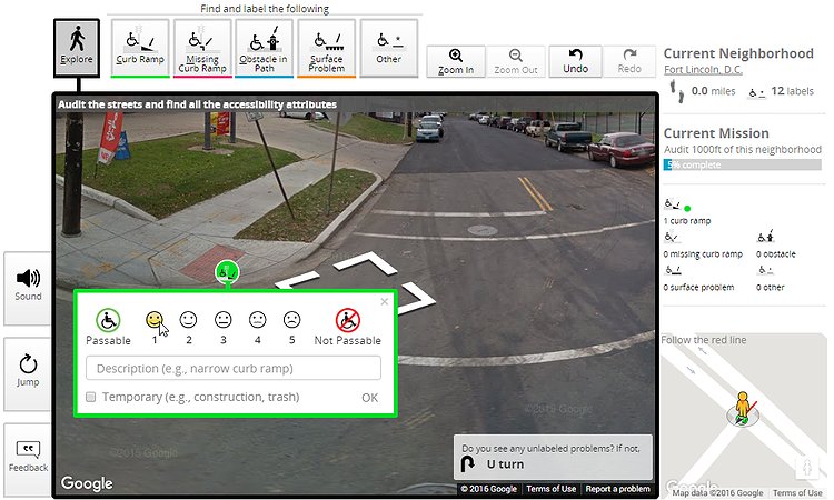 A screenshot of a user labeling a curb ramp in Project Sidewalk