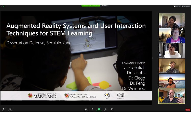 A screenshot of the opening slide of Seokbin Kang's PhD defense showing a picture of PrototypAR and some of the committee members
