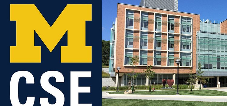 The University of Michigan logo with the CSE building in the background