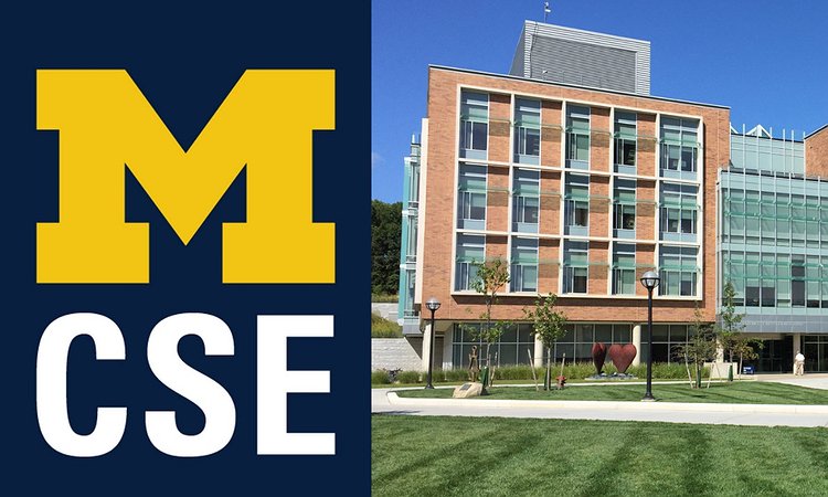The University of Michigan logo with the CSE building in the background