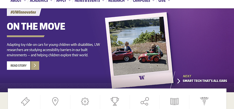 A screenshot of the UW News frontpage highlighting our ride-on car work