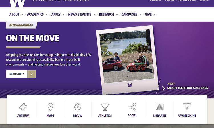 A screenshot of the UW News frontpage highlighting our ride-on car work