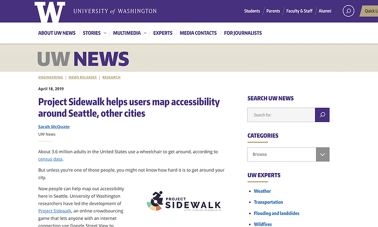 UW Newspage screenshot