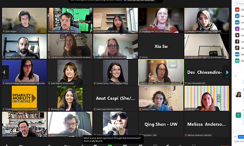A screenshot of Zoom for our workshop showing participants and discussion