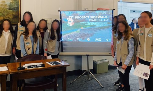The Oradell Girl Scouts presenting to the town council