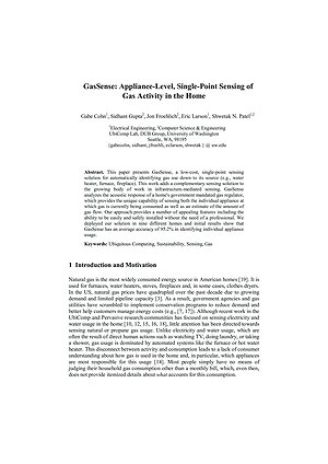 Thumbnail for: GasSense: Appliance-Level, Single-Point Sensing of Gas Activity in the Home