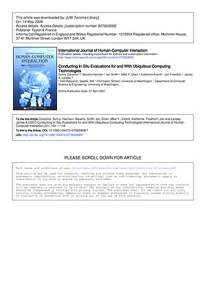 Thumbnail for: Conducting In Situ Evaluations for and With Ubiquitous Computing Technologies