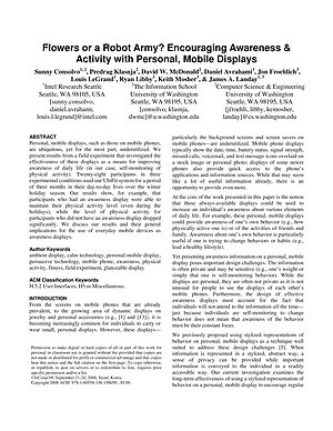 Thumbnail for: Flowers or a robot army?: encouraging awareness and activity with personal, mobile displays