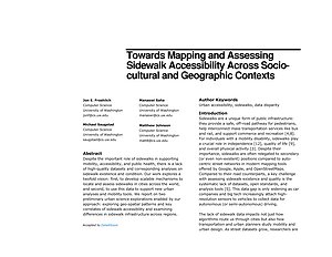Thumbnail for: Towards Mapping and Assessing Sidewalk Accessibility Across Socio-cultural and Geographic Contexts