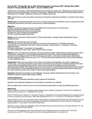 Thumbnail for: Implementing a Community-Based Virtual Tool To Characterize Sidewalk Accessibility in a Northern New Jersey (NJ) Town
