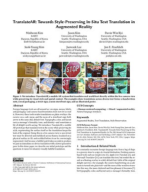 Thumbnail for: TranslateAR: Towards Style-Preserving In-Situ Text Translation in Augmented Reality