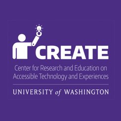 Block style CREATE logo with the CREATE icon of a person with a prosthetic arm holding a lightbulb. Text includes the CREATE acronym, full name, and University of Washingto