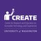 Block style CREATE logo with the CREATE icon of a person with a prosthetic arm holding a lightbulb. Text includes the CREATE acronym, full name, and University of Washingto