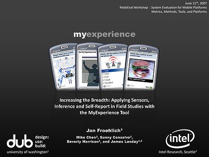 Slide preview for: Increasing the Breadth: Applying Sensors, Inference and Self-Report in Field Studies with the MyExperience Tool