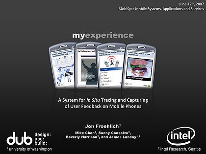 Slide preview for: MyExperience: a system for in situ tracing and capturing of user feedback on mobile phones