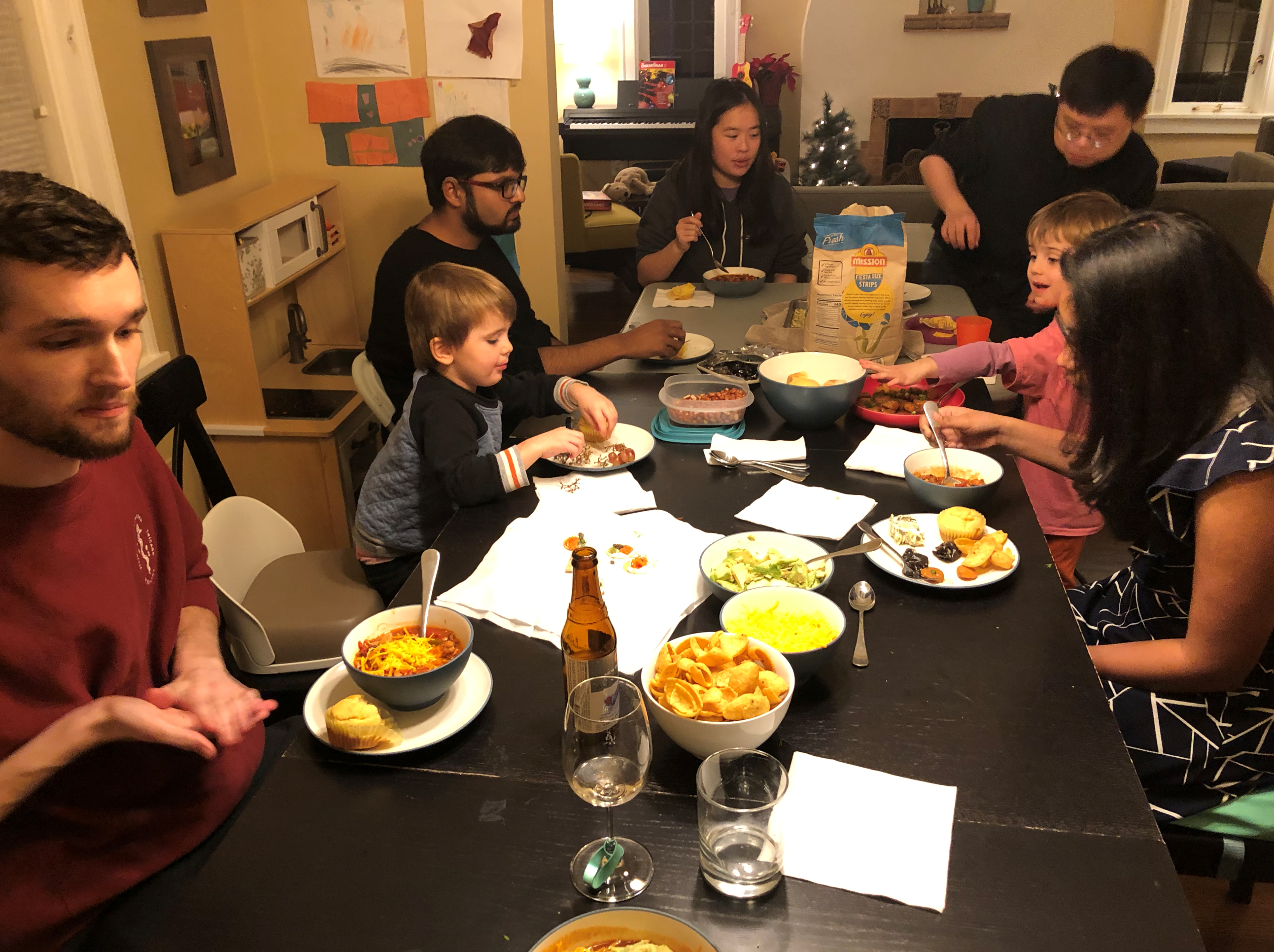 Eating chili at the Thanksgiving Potluck