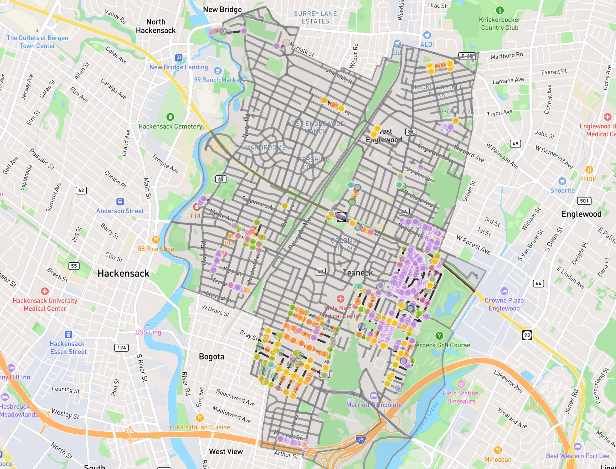 A map of Teaneck from Project Sidewalk