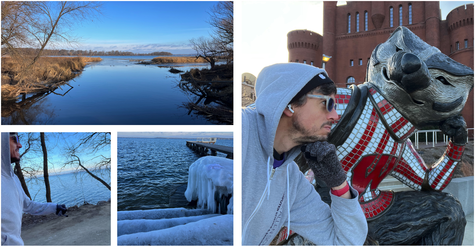 Jon running around the UWisc campus showing pictures of the water